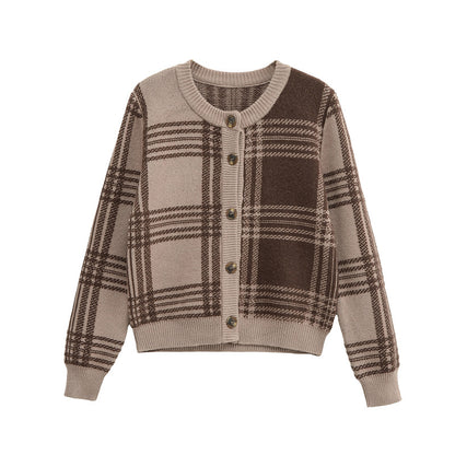 Damen modische Karierte Strickjacke mit eleganten Knopfdetails Stalluxe