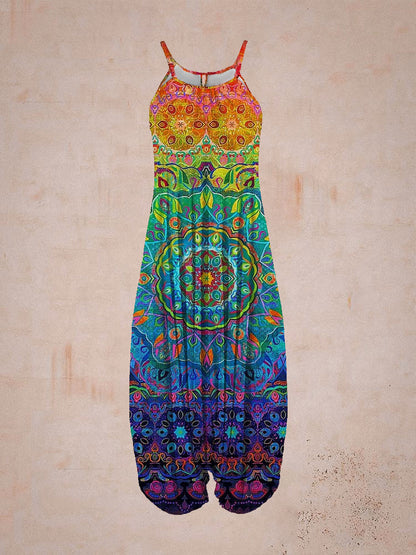 Damen entspanntes Jumpsuit mit grafischem Print und verstellbaren Trägern Stalluxe