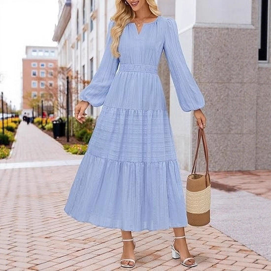 Damen Maxikleid mit voluminösen Ärmeln und schwingendem Saum Stalluxe
