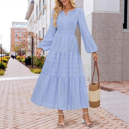 Damen Maxikleid mit voluminösen Ärmeln und schwingendem Saum Stalluxe