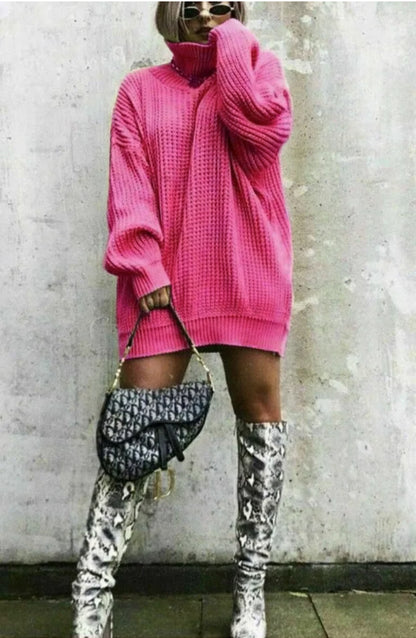 Damen Oversized Strickpullover mit hohem Kragen und Waffelmuster Stalluxe