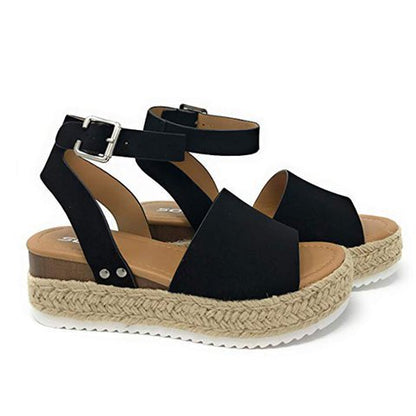 Damen Plateau-Sandalen mit verstellbarem Knöchelriemen und Jute-Details Stalluxe