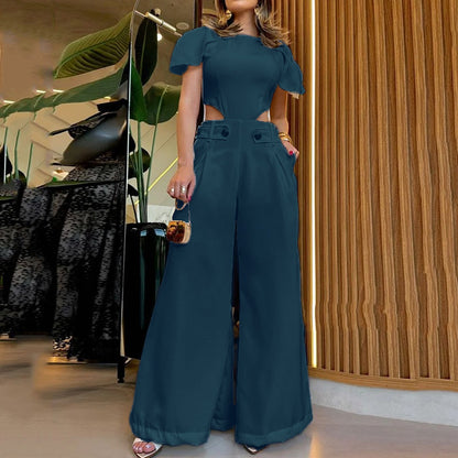 Damen Eleganter Jumpsuit mit Cut-Out und voluminösen Ärmeln Stalluxe