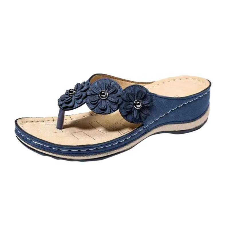 Damen Blumendekorierte Zehentrennersandalen mit ergonomischem Fußbett Stalluxe