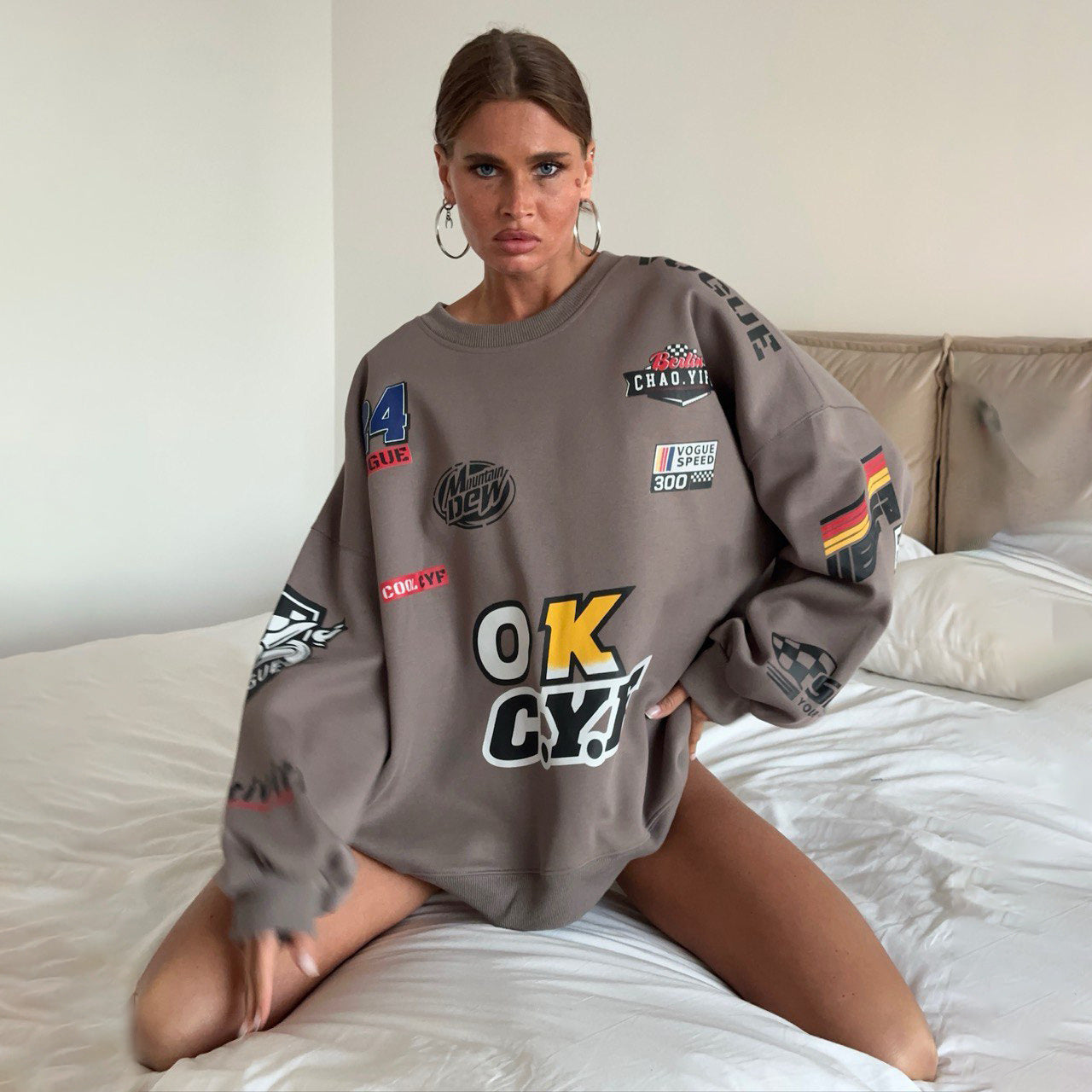 Damen Oversized Sweatshirt mit auffälligem Grafikdesign und lässigem Schnitt Stalluxe