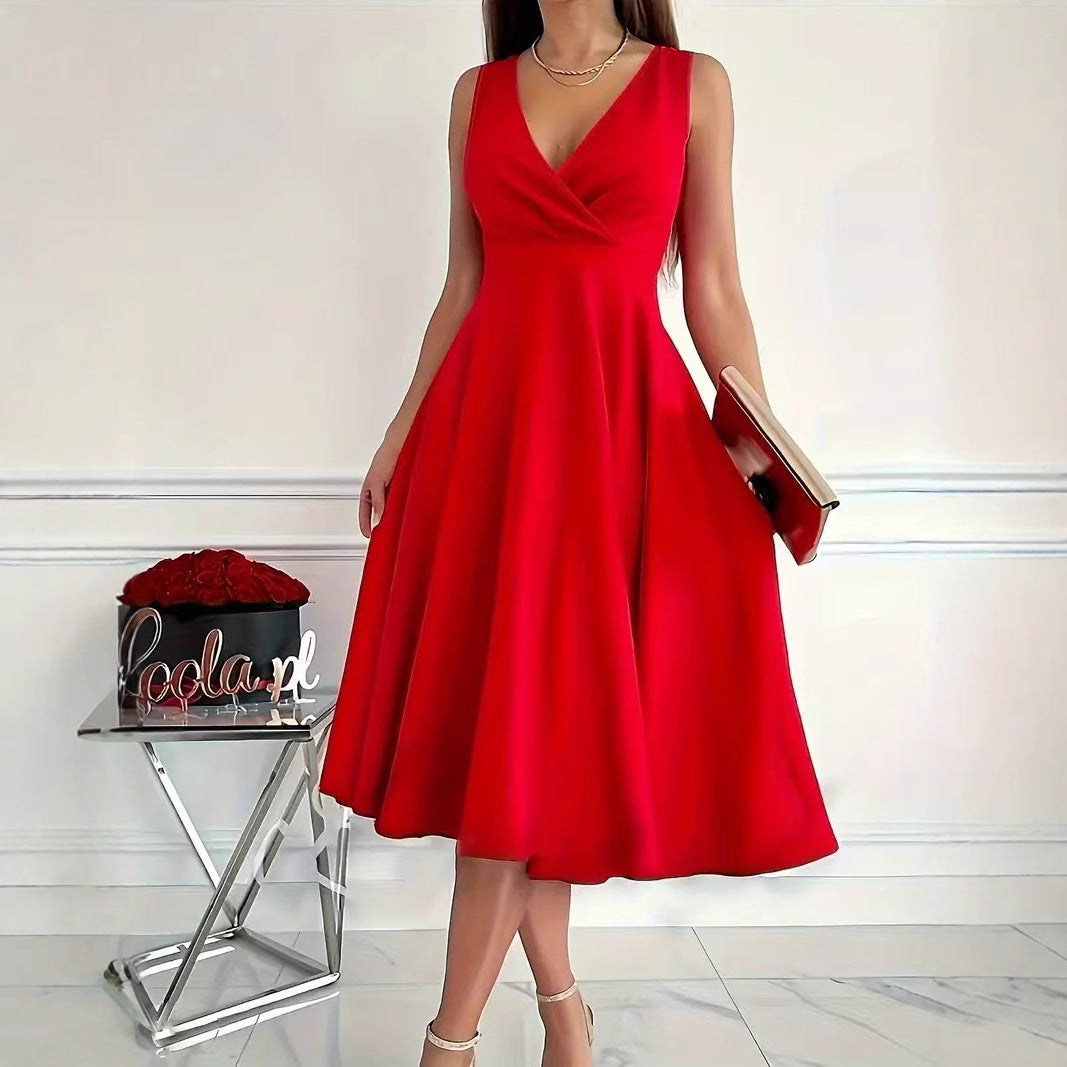 Damen elegantes A-Linie Wickelkleid mit V-Ausschnitt Stalluxe
