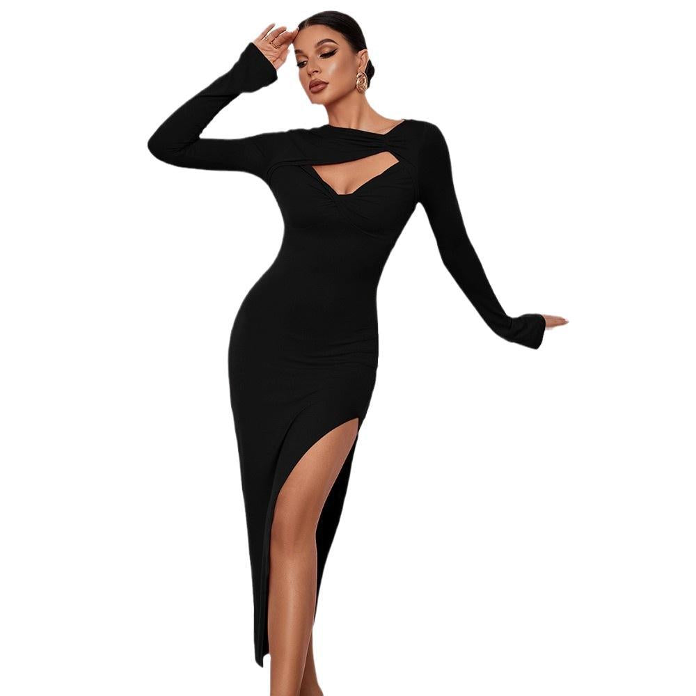 Damen Elegantes Maxikleid mit asymmetrischem Schnitt und Cut-Out-Details Stalluxe