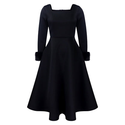 Damen Elegantes Kleid mit quadratischem Ausschnitt und farbenfrohen Fütterungsdetails Stalluxe