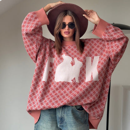 Damen Oversized Strickpullover mit kreativem Motiv Stalluxe