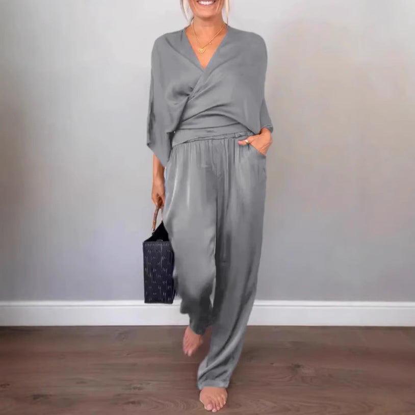 Damen elegantes und bequemes Satin-Hosenanzug Stalluxe