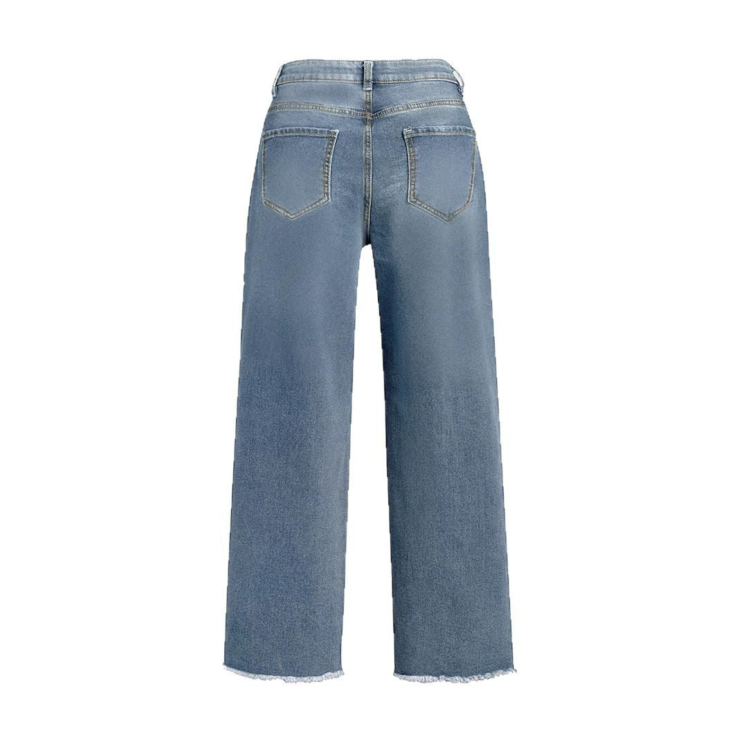 Damen Weit geschnittene Jeans mit fransigem Saum und hohem Bund Stalluxe