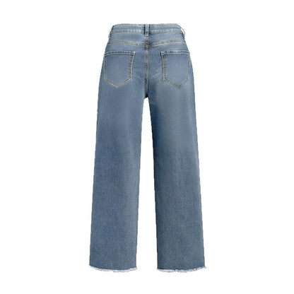 Damen Weit geschnittene Jeans mit fransigem Saum und hohem Bund Stalluxe