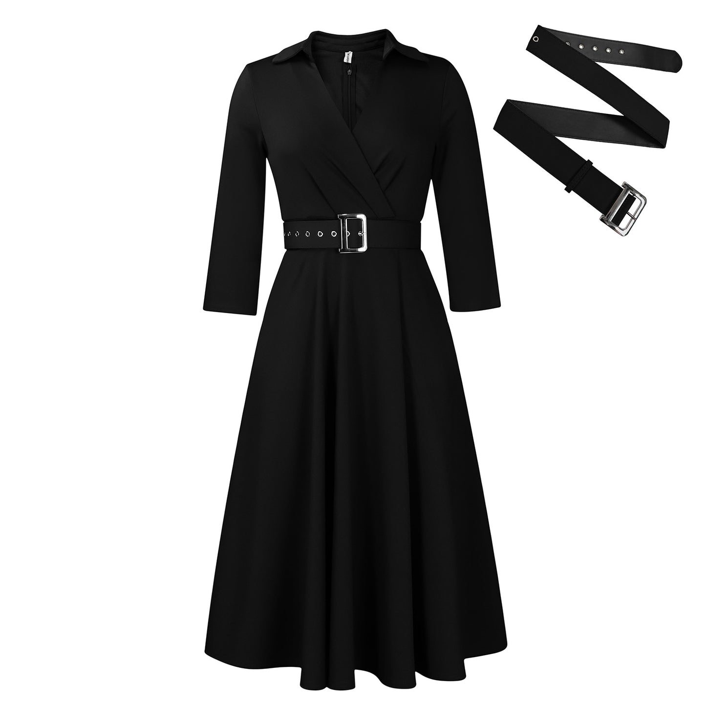 Damen Wickelkleid mit tailliertem Gürtel und schwingendem Rock Stalluxe