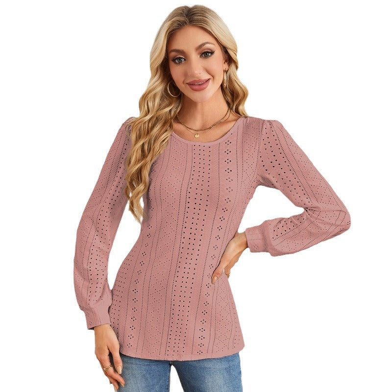 Damen Bluse mit luftigen Lochmustern und eleganten Puffärmeln Stalluxe