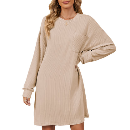 Damen lässiges Langarm Kleid mit praktischen Taschen und modernem Strukturdesign Stalluxe