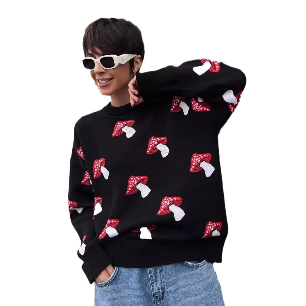 Damen Strickpullover mit verspieltem Pilzmotiv Stalluxe