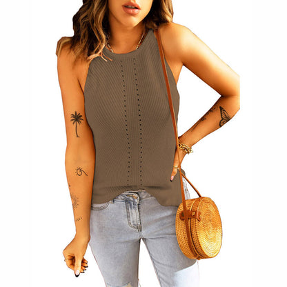 Damen ärmelloses Stricktop mit feinem Rippmuster und dekorativer Knopfdetail Stalluxe