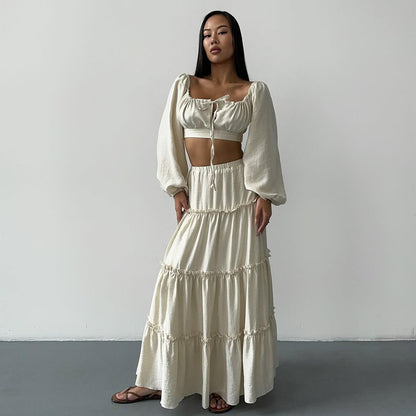 Damen Sommerliches Crop-Top und Rock-Set mit Rüschendetails Stalluxe