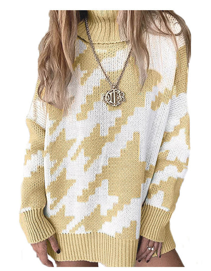 Damen Strickpullover mit hohem Kragen und modernem Zickzack-Muster Stalluxe