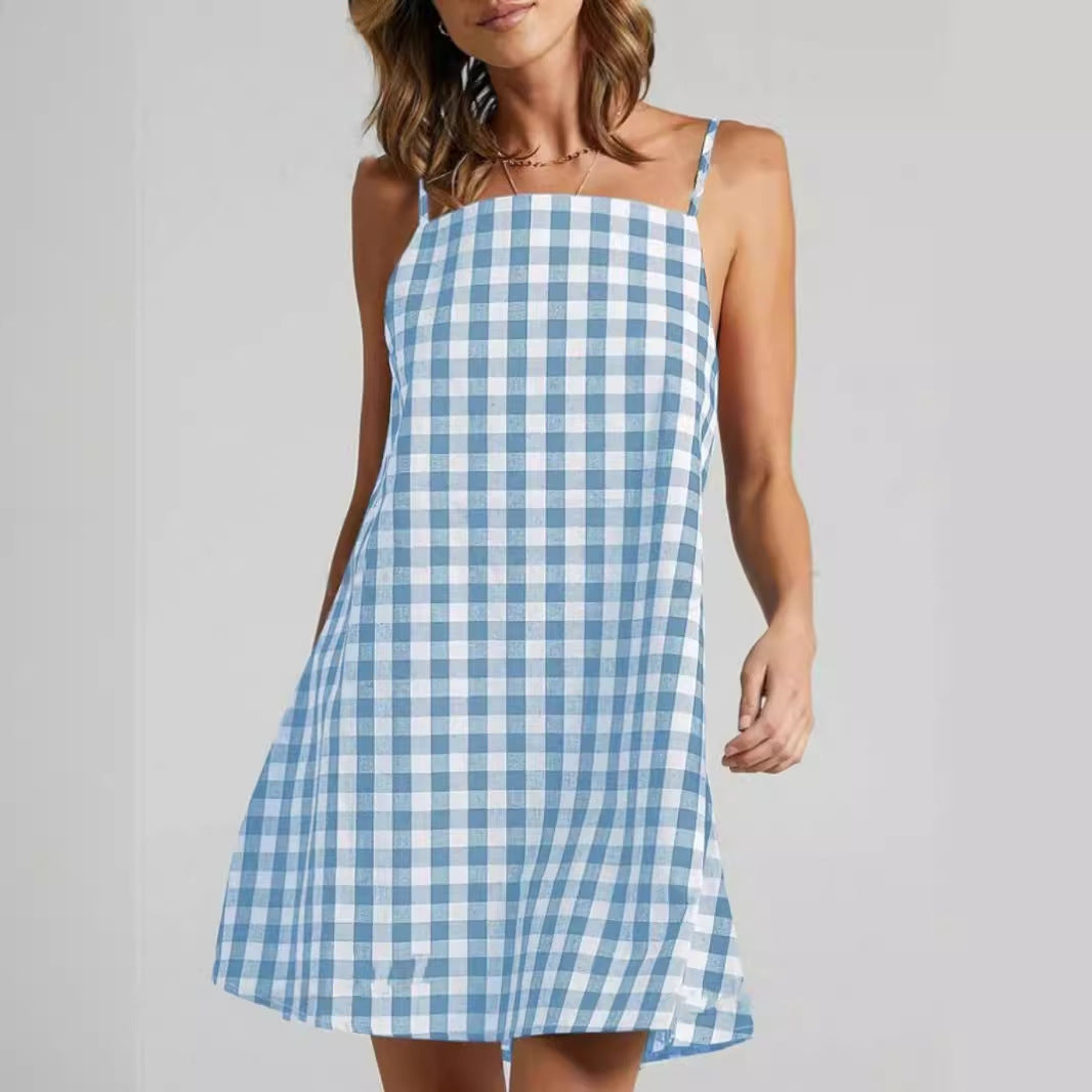 Damen Sommerliches Karo-Hängerkleid Stalluxe