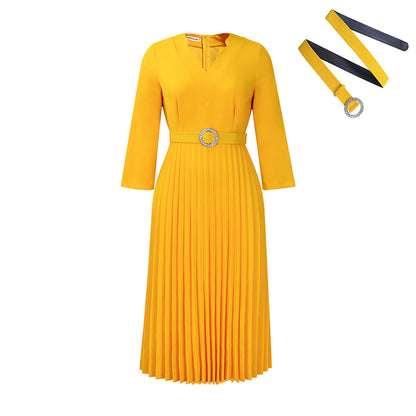 Damen Plissiertes Abendkleid mit detailgetreuem Gürtel Stalluxe