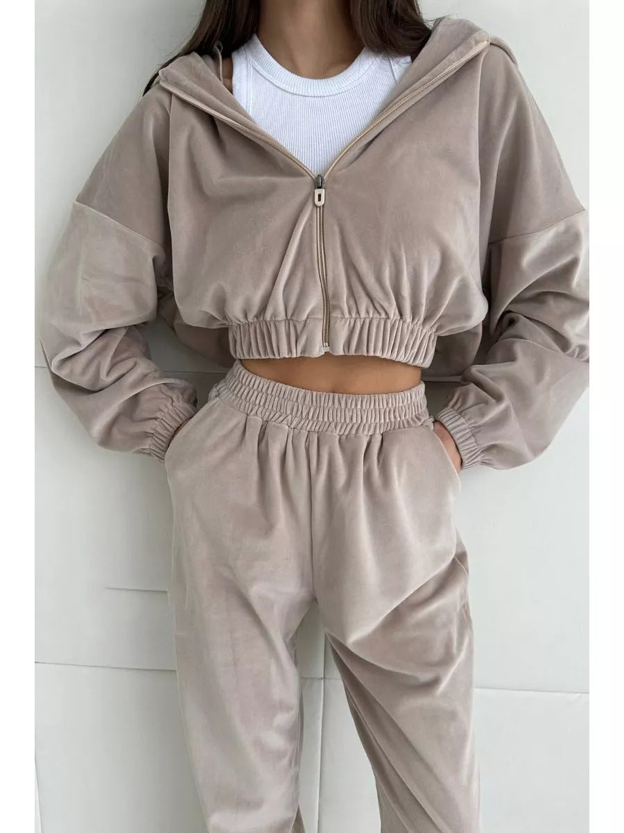 Damen sportliche Veloursjacke mit elastischen Bündchen und Reißverschluss Stalluxe