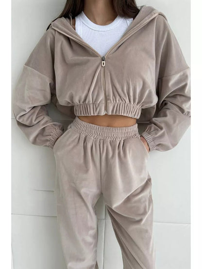 Damen sportliche Veloursjacke mit elastischen Bündchen und Reißverschluss Stalluxe