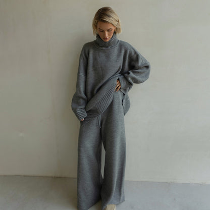 Damen Lässiger Strickanzug mit hoher Kragen und weitem Bein Stalluxe