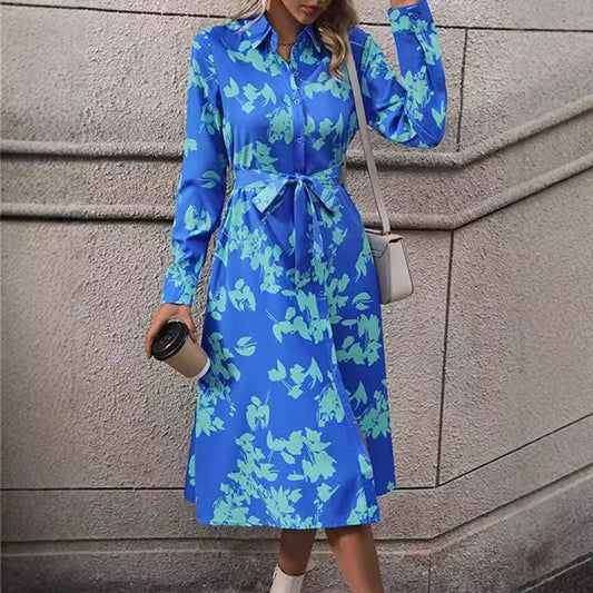 Damen Hemdblusenkleid mit floralem Design und Taillengürtel Stalluxe