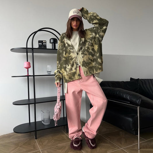 Damen Oversized Strickjacke im modernen Tie-Dye-Design Stalluxe