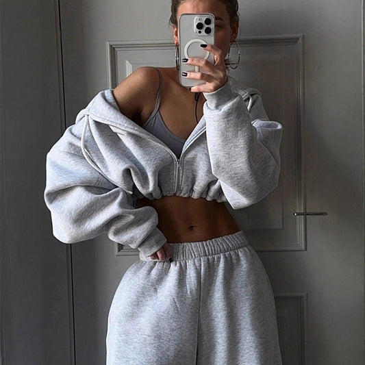 Damen lässiger cropped Kapuzenpullover und weite Jogginghose Set Stalluxe