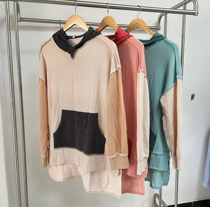 Damen lässiger Longpullover mit Kapuze und seitlicher Tasche Stalluxe