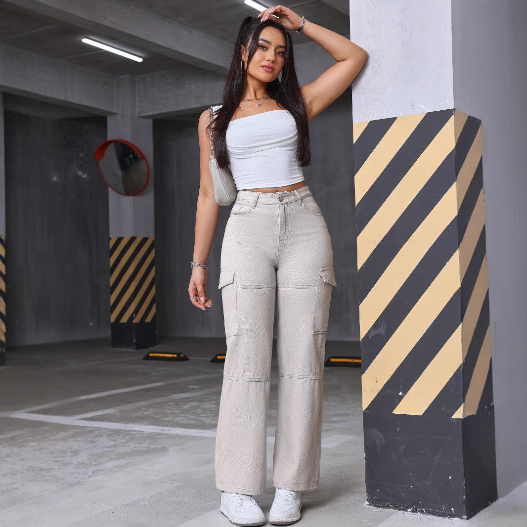 Damen Cargo-Jeans mit weitem Bein und praktischen Seitentaschen Stalluxe