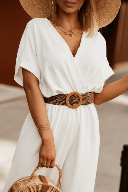 Damen Eleganter und figurnaher Jumpsuit mit breiten Beinabschlüssen Stalluxe