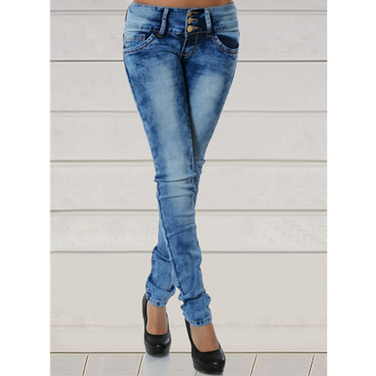 Damen figurbetonte Jeans mit Knopfleiste und lässigem Waschung Stalluxe