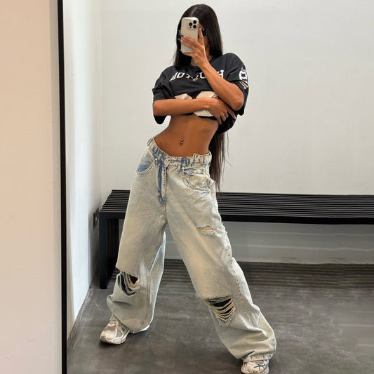 Damen Cargo-Jeans mit lässigem Schnitt und auffälligen Rissdetails Stalluxe