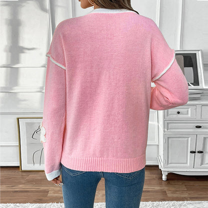 Damen V-Ausschnitt Pullover mit Blumen-Design Stalluxe