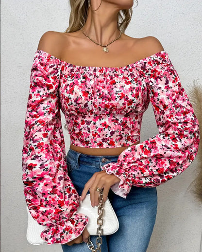 Damen Off-Shoulder Bluse mit Puffärmeln und floralen Mustern Stalluxe