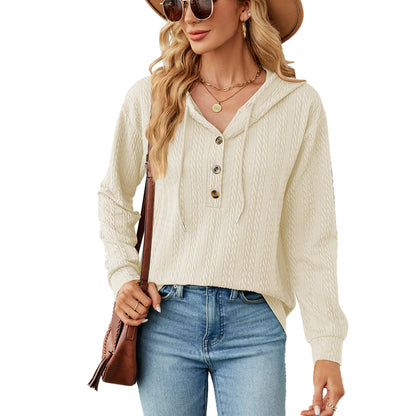Damen lässiger Kapuzenpullover mit strukturierter Oberfläche und Knopfdetails Stalluxe