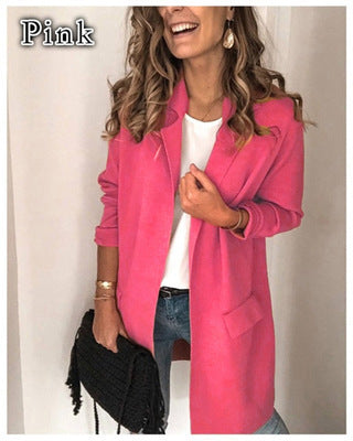Damen stylische lange Jacke mit klassischem Revers Stalluxe