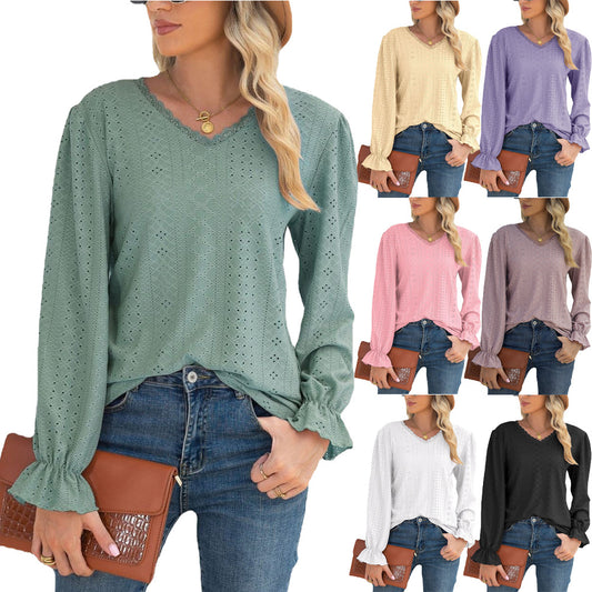 Damen Blusenshirt mit Lochmuster und elastischen Ärmelbündchen Stalluxe