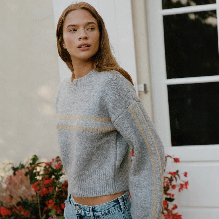 Damen lässiger Sweater mit Streifenmuster und weitem Schnitt Stalluxe