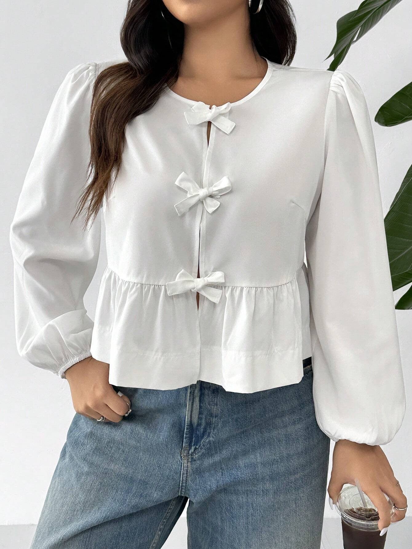 Damen Bluse mit romantischen Rüschendetails und Schleifen Stalluxe