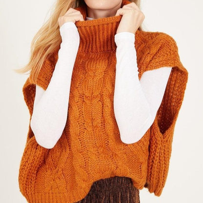 Damen modischer Strickpullover mit hohem Kragen und Zopfmuster Stalluxe