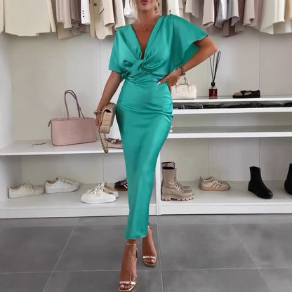 Damen Elegantes Wickelkleid aus satinierter Baumwolle Stalluxe