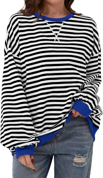 Damen lässiger Sweater mit auffälligem Streifenmuster und elastischen Bündchen Stalluxe
