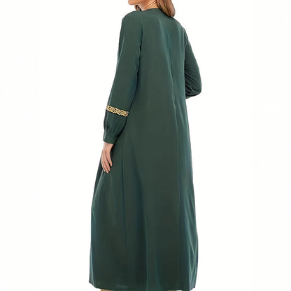 Damen Kaftan-Kleid mit eleganten Goldakzenten und langen Ärmeln Stalluxe