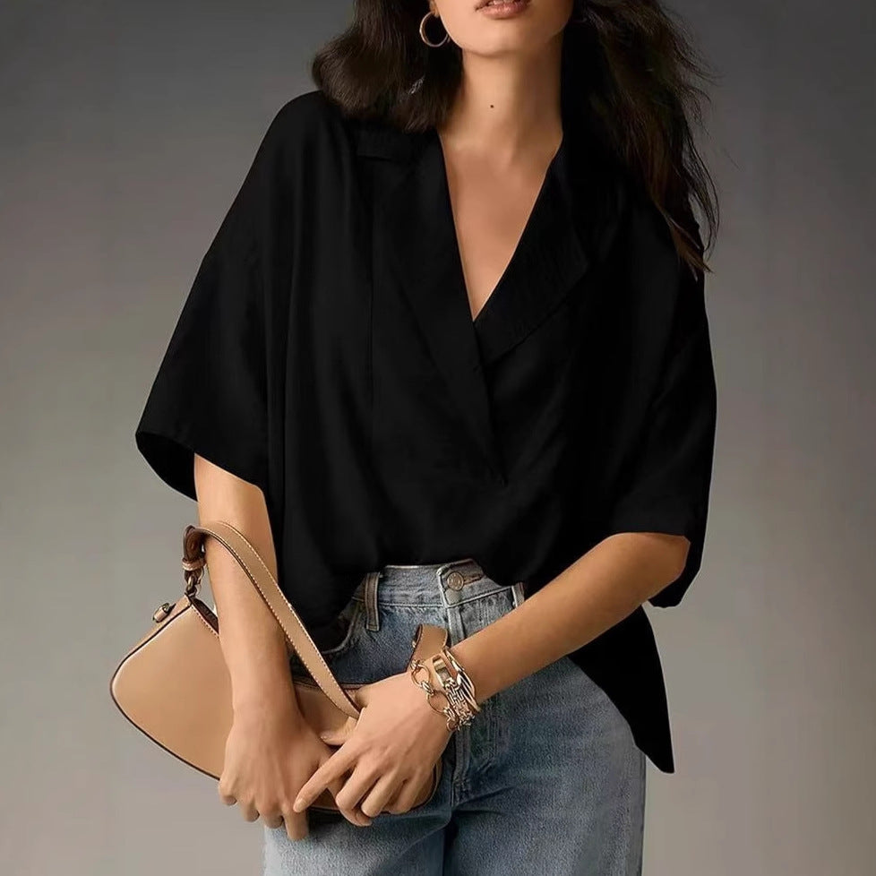 Damen Oversized Bluse mit modernem Kragen Stalluxe