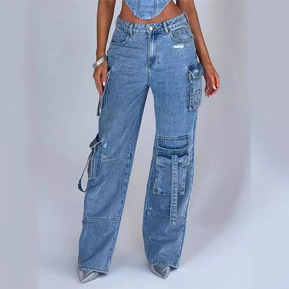Damen Cargo-Jeans mit übergroßen Taschen und hohem Bund Stalluxe