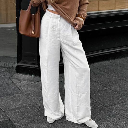 Damen leichte, lässige Palazzo-Hose mit hohem Bund und schwingendem Schnitt Stalluxe